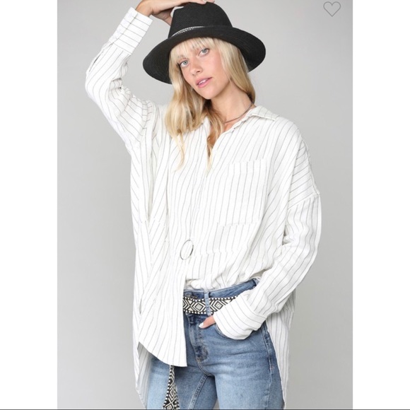 Woven button down striped slouchy oversize fit SML - Picture 3 of 7